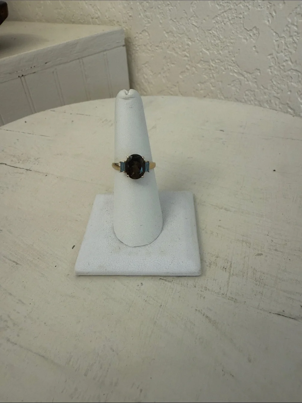 10k Gold Ring with Smokey quartz and blue topaz